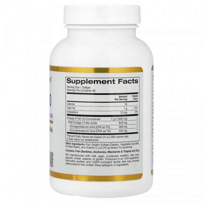 California Gold Nutrition, омега 800, рыбий жир фармацевтической степени чистоты, 80% ЭПК/ДГК, в форме триглицеридов, 1000 мг, 90 рыбно-желатиновых капсул California Gold Nutrition, омега 800, рыбий жир фармацевтической степени чистоты, 80% ЭПК/ДГК, в форме триглицеридов, 1000 мг, 90 рыбно-желатиновых капсул