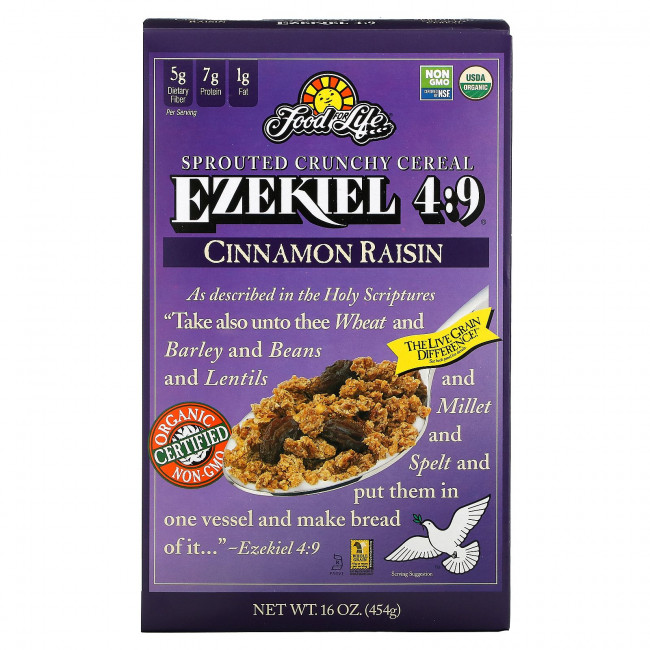 Food For Life, Иезекииль 4: 9, хрустящие хлопья с корицей и изюмом, 454 г (16 унций) Food For Life, Иезекииль 4: 9, хрустящие хлопья с корицей и изюмом, 454 г (16 унций)