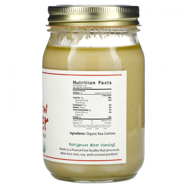 Jiva Organics, Сырое масло кешью, сливочное несоленое, 456 г (16 унций) Jiva Organics, Сырое масло кешью, сливочное несоленое, 456 г (16 унций)
