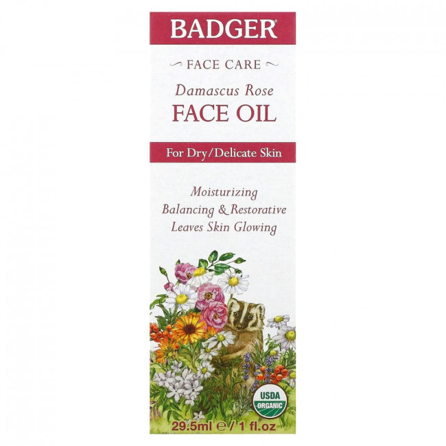 Badger Company, Face Care, масло для лица дамасской розы, 29,5 мл (1 жидк. Унция) Badger Company, Face Care, масло для лица дамасской розы, 29,5 мл (1 жидк. Унция)