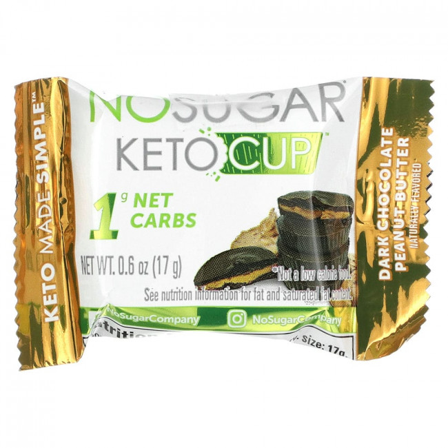 No Sugar Company, Cup, Dark Chocolate Peanut Butter, 12 Cups, 0.6 oz (17 g) Each