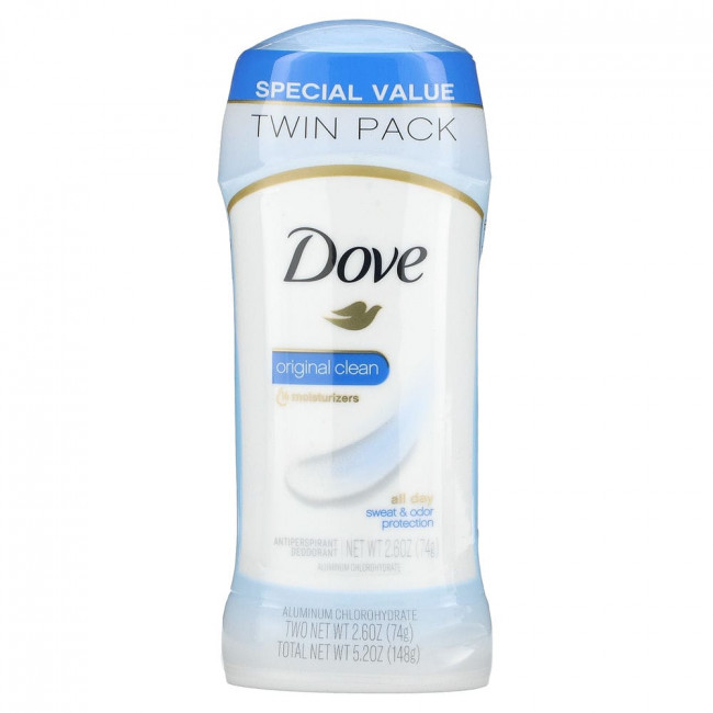 Dove, Твердый дезодорант, не оставляющий следов, «Оригинальная чистота», 2 шт. по 74 г