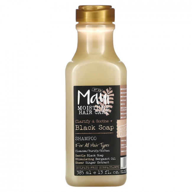 Maui Moisture, Уход за волосами, очищающий и успокаивающий шампунь с черным мылом, для всех типов волос, 385 мл (13 жидк. Унций)