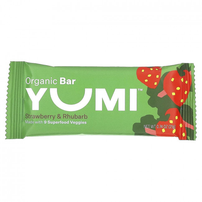 Yumi, органический батончик, для малышей, клубника и ревень, 5 батончиков по 21 г (0,74 унции)