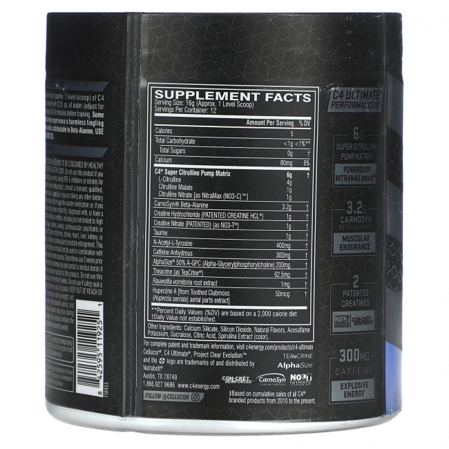 Cellucor, C4 Ultimate, предтренировочная добавка, ледяная голубая роза, 192 г (6,77 унции) Cellucor, C4 Ultimate, предтренировочная добавка, ледяная голубая роза, 192 г (6,77 унции)