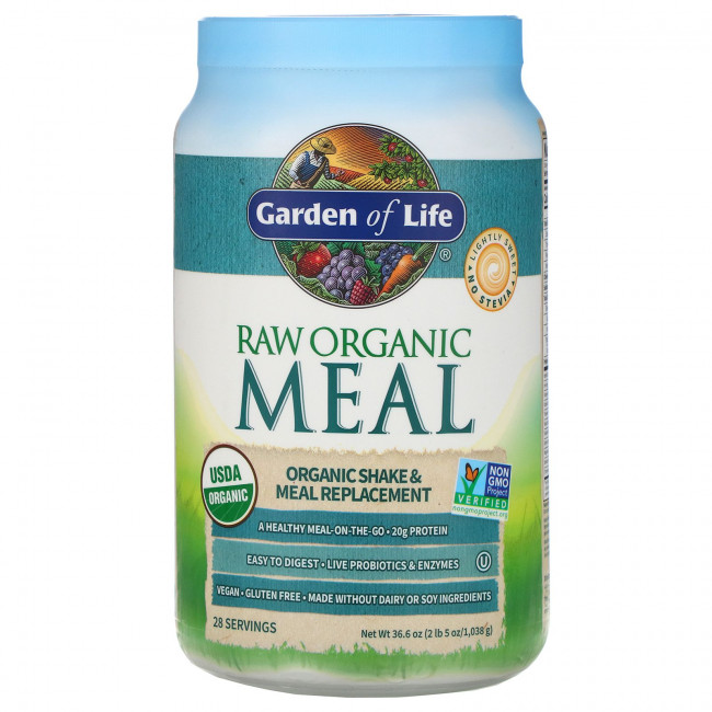 Garden of Life, необработанный органический продукт, заменитель коктейлей и пищи, 1038 г (2 фунта 5 унций) Garden of Life, необработанный органический продукт, заменитель коктейлей и пищи, 1038 г (2 фунта 5 унций)