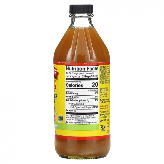 Bragg, Organic, яблочный уксус, цитрусовый имбирь, 473 мл (16 жидк. Унций) Bragg, Organic, яблочный уксус, цитрусовый имбирь, 473 мл (16 жидк. Унций)