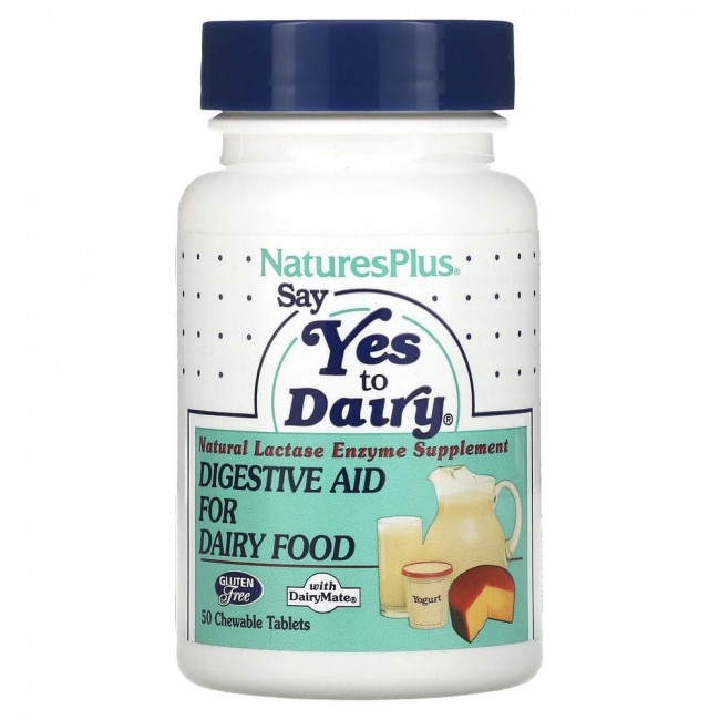 NaturesPlus, Say Yes to Dairy, добавка для переваривания молочных продуктов, 50 жевательных таблеток NaturesPlus, Say Yes to Dairy, добавка для переваривания молочных продуктов, 50 жевательных таблеток
