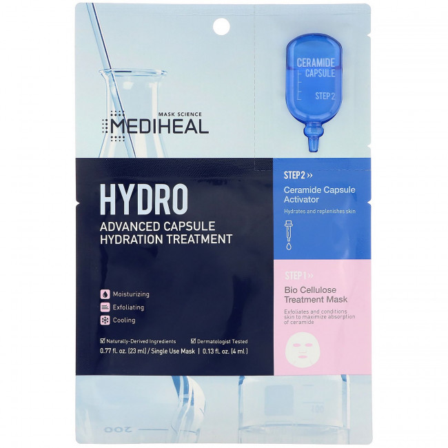 Mediheal, Hydro, улучшенная увлажняющая тканевая маска с капсулой, 1 шт., 23 мл (0,77 жидк. унции) Mediheal, Hydro, улучшенная увлажняющая тканевая маска с капсулой, 1 шт., 23 мл (0,77 жидк. унции)