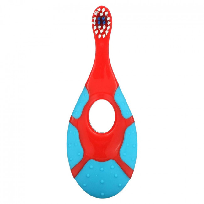 Fisher-Price, BrushBuddies, зубная щетка для малышей с кольцом для прорезывания зубов, от 3 месяцев, 1 зубная щетка Fisher-Price, BrushBuddies, зубная щетка для малышей с кольцом для прорезывания зубов, от 3 месяцев, 1 зубная щетка