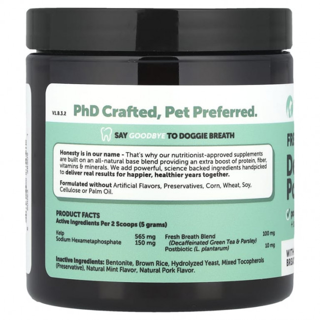Pet Honesty, Стоматологический порошок Fresh Breath, для собак, мята, 150 г (5,29 унции) Pet Honesty, Стоматологический порошок Fresh Breath, для собак, мята, 150 г (5,29 унции)