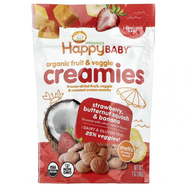 Happy Family Organics, Happy Baby, крем из органических фруктов и овощей, для крошек, клубника, мускатная тыква и банан, 28 г (1 унция) Happy Family Organics, Happy Baby, крем из органических фруктов и овощей, для крошек, клубника, мускатная тыква и банан, 28 г (1 унция)