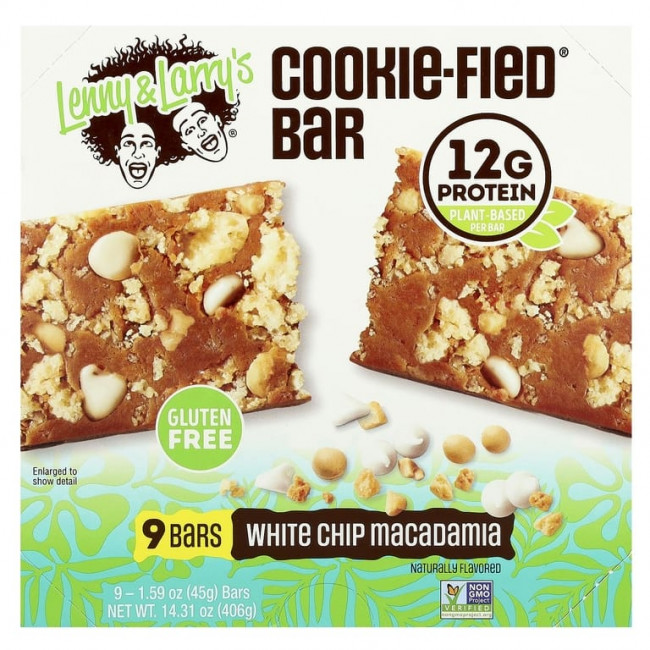 Lenny & Larry's, Cookie-Fied®, батончик с белой крошкой макадамии, 9 батончиков, 45 г (1,59 унции) Lenny & Larry's, Cookie-Fied®, батончик с белой крошкой макадамии, 9 батончиков, 45 г (1,59 унции)