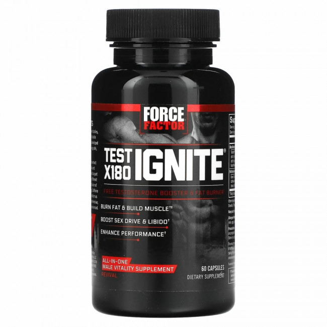 Force Factor, Test X180 Ignite, средство для повышения уровня свободного тестостерона и сжигания жира, 60 капсул