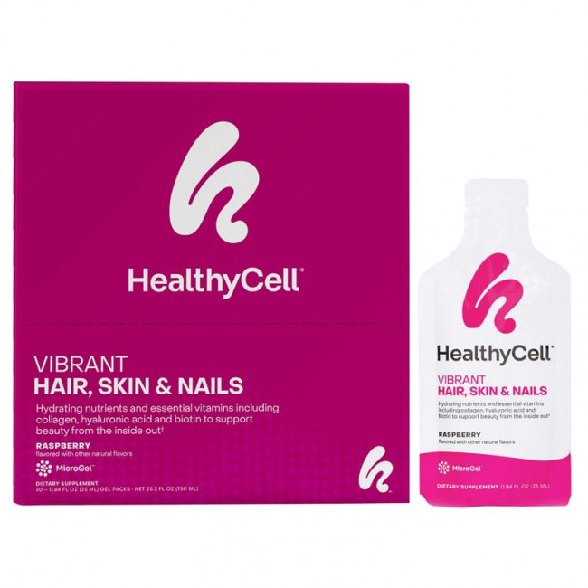 HealthyCell, Vibrant Hair, Skin & Nails, малиновый, 30 гелевых пакетиков по 25 мл (0,84 жидк. Унции) HealthyCell, Vibrant Hair, Skin & Nails, малиновый, 30 гелевых пакетиков по 25 мл (0,84 жидк. Унции)