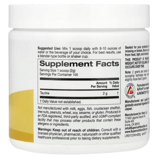 Super Nutrition, таурин, без добавок, 200 г (7,05 унции) Super Nutrition, таурин, без добавок, 200 г (7,05 унции)