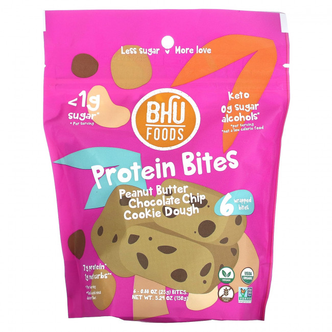 BHU Foods, Protein Bites, арахисовая паста, тесто для шоколадного печенья, 6 порций, 25 г (0,88 унции) BHU Foods, Protein Bites, арахисовая паста, тесто для шоколадного печенья, 6 порций, 25 г (0,88 унции)