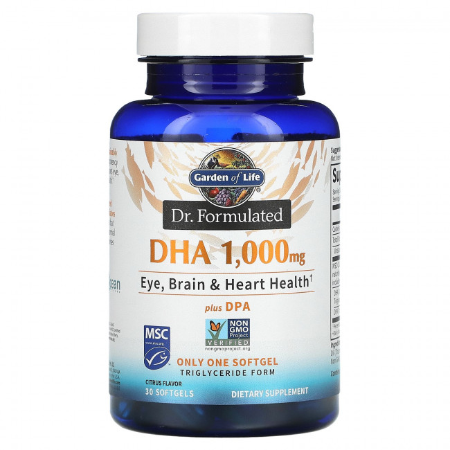 Garden of Life, Dr. Formulated, ДГК и ДПК, с цитрусовым вкусом, 1000 мг, 30 капсул Garden of Life, Dr. Formulated, ДГК и ДПК, с цитрусовым вкусом, 1000 мг, 30 капсул
