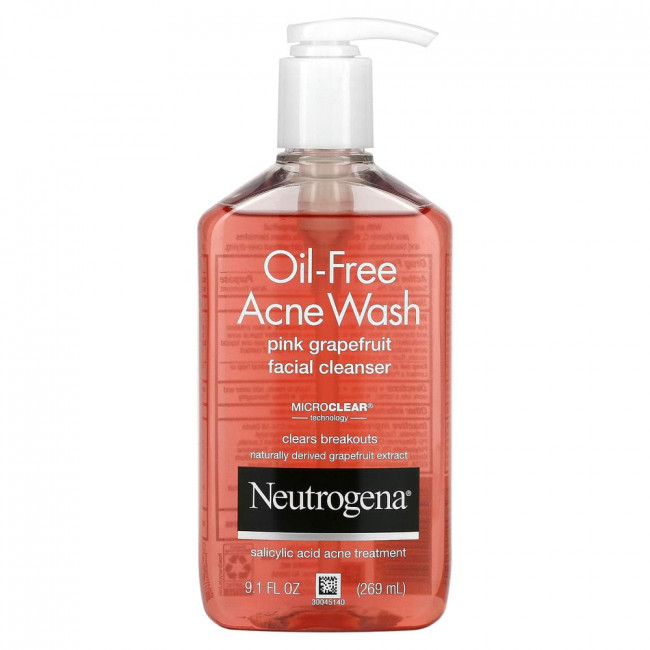 Neutrogena, средство для умывания без масла от угревой сыпи, очищающее средство для лица с розовым грейпфрутом, 269 мл (9.1 жидк. унции)