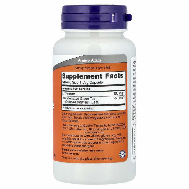 NOW Foods, L-теанин, 100 мг, 90 растительных капсул NOW Foods, L-теанин, 100 мг, 90 растительных капсул