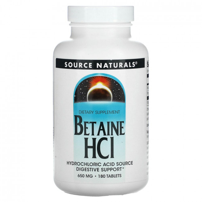 Source Naturals, Бетаина гидрохлорид, 650 мг, 180 таблеток Source Naturals, Бетаина гидрохлорид, 650 мг, 180 таблеток