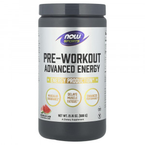 NOW Foods, Спортивный предтренировочный комплекс Advanced Energy, со вкусом арбуза, 600 г (21,16 унции)
