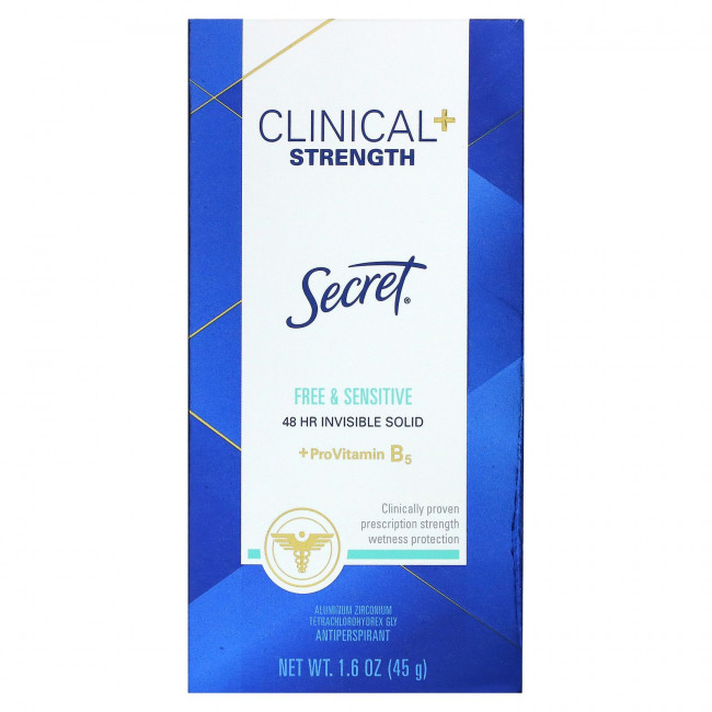 Secret, Clinical + Strength, антиперспирант, свободный и чувствительный, 45 г (1,6 унции) Secret, Clinical + Strength, антиперспирант, свободный и чувствительный, 45 г (1,6 унции)
