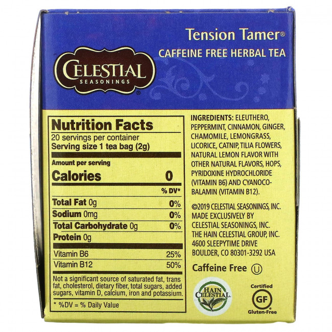 Celestial Seasonings, Травяной чай, устранение напряжения, без кофеина, 20 чайных пакетиков, 1.5 унций (43 г) Celestial Seasonings, Травяной чай, устранение напряжения, без кофеина, 20 чайных пакетиков, 1.5 унций (43 г)