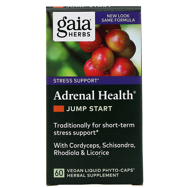 Gaia Herbs, Adrenal Health, Jump Start, 60 веганских фитокапсул с жидкостью Gaia Herbs, Adrenal Health, Jump Start, 60 веганских фитокапсул с жидкостью