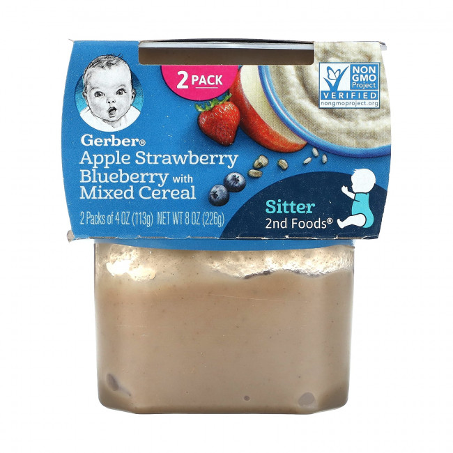 Gerber, Natural for Baby, Grain & Grow, 2nd Foods, овсяные хлопья с яблоком, клубникой и черникой, 2 пакетика по 113 г (4 унции) Gerber, Natural for Baby, Grain & Grow, 2nd Foods, овсяные хлопья с яблоком, клубникой и черникой, 2 пакетика по 113 г (4 унции)