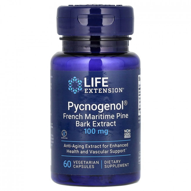 Life Extension, Pycnogenol, экстракт коры французской приморской сосны, 100 мг, 60 вегетарианских капсул Life Extension, Pycnogenol, экстракт коры французской приморской сосны, 100 мг, 60 вегетарианских капсул