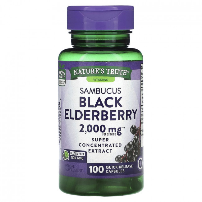 Nature's Truth, Sambucus Black Elderberry, 1000 мг, 100 капсул быстрого высвобождения Nature's Truth, Sambucus Black Elderberry, 1000 мг, 100 капсул быстрого высвобождения