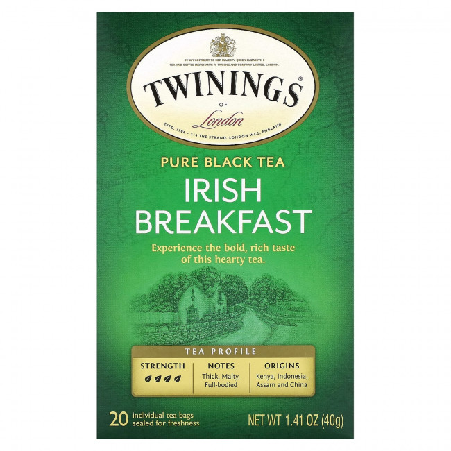 Twinings, Pure Black Tea, ирландский завтрак, 20 чайных пакетиков, 40 г (1,41 унции) Twinings, Pure Black Tea, ирландский завтрак, 20 чайных пакетиков, 40 г (1,41 унции)