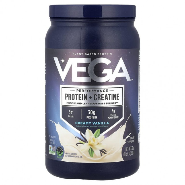 Vega, растительный протеин с креатином для повышения результативности, со вкусом ванили, 624 г (1 фунт 6 унций) Vega, растительный протеин с креатином для повышения результативности, со вкусом ванили, 624 г (1 фунт 6 унций)