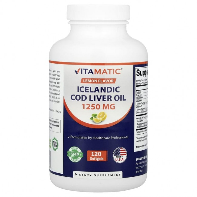 Vitamatic, жир печени исландской трески, лимон, 120 капсул