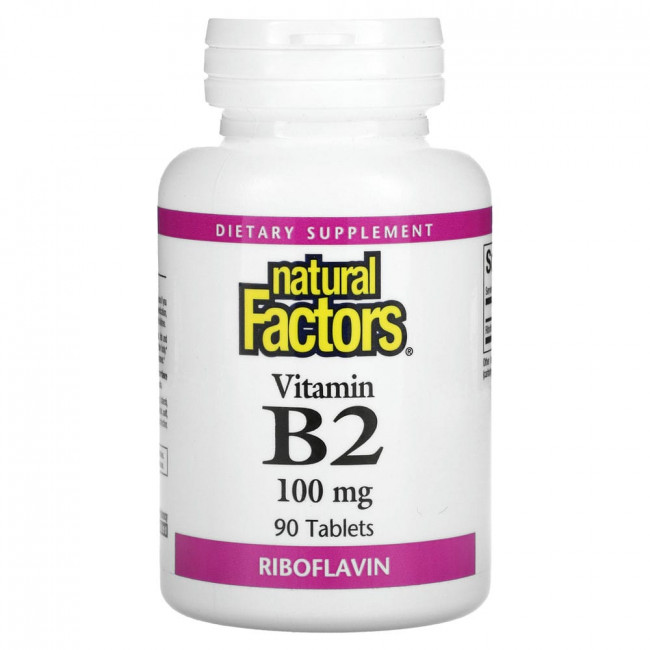 Natural Factors, витамин В2, рибофлавин, 100 мг, 90 таблеток Natural Factors, витамин В2, рибофлавин, 100 мг, 90 таблеток