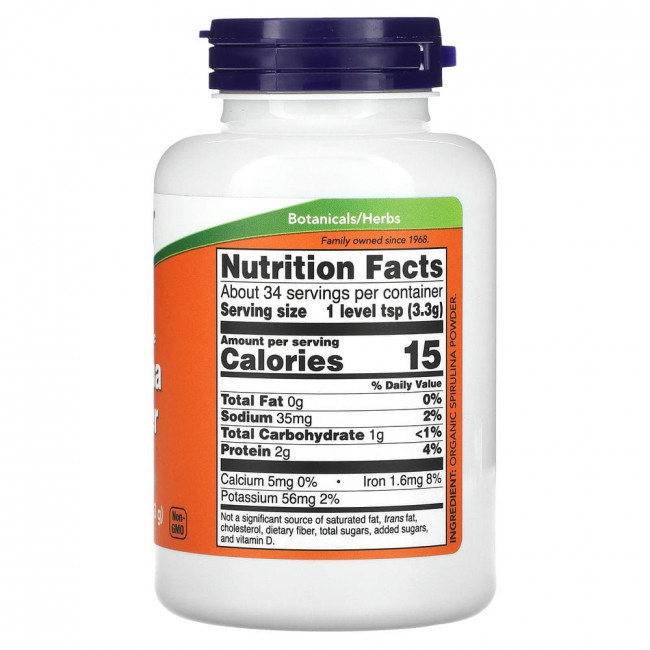 NOW Foods, Сертифицированный органический порошок из спирулины, чистый, 113 г (4 унции) NOW Foods, Сертифицированный органический порошок из спирулины, чистый, 113 г (4 унции)