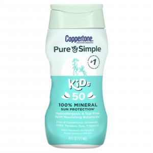 Coppertone, Pure & Simple, для детей, 100% минеральная защита от солнца, SPF 50, 177 мл (6 жидк. Унций)