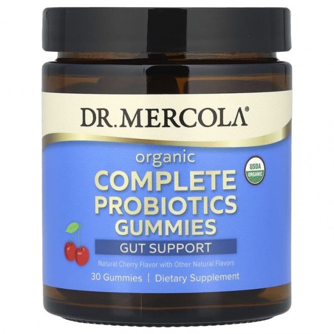 Dr. Mercola, полноценный органический пробиотик, со вкусом натуральной вишни, 30 жевательных таблеток (50 мг (5 млрд КОЕ) в 1 жевательной таблетке)