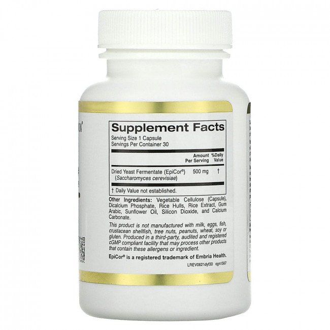 California Gold Nutrition, EpiCor, сухой дрожжевой ферментат, 500 мг, 30 растительных капсул California Gold Nutrition, EpiCor, сухой дрожжевой ферментат, 500 мг, 30 растительных капсул