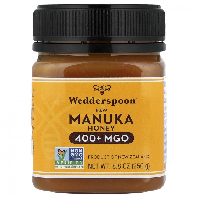 Wedderspoon, Натуральный мед манука, MGO 400+, 250 г (8,8 унций) Wedderspoon, Натуральный мед манука, MGO 400+, 250 г (8,8 унций)