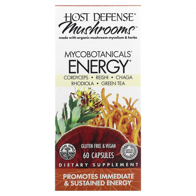 Fungi Perfecti Host Defense, Mushrooms, MycoBotanicals, Energy, 60 капсул Fungi Perfecti Host Defense, Mushrooms, MycoBotanicals, Energy, 60 капсул