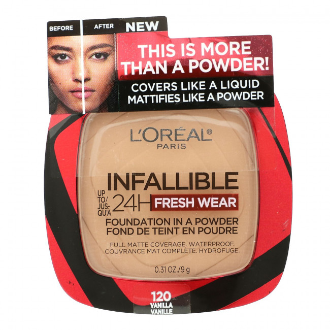 L'Oreal, Infallible 24H Fresh Wear, Тональный крем в порошке, 120 ваниль, 0,31 унции (9 г) L'Oreal, Infallible 24H Fresh Wear, Тональный крем в порошке, 120 ваниль, 0,31 унции (9 г)