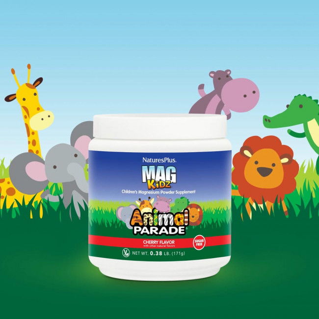 NaturesPlus, 'Парад зверей' Mag Kidz, магний для детей, вкус натуральной вишни, 0,37 ф (171 г) NaturesPlus, 'Парад зверей' Mag Kidz, магний для детей, вкус натуральной вишни, 0,37 ф (171 г)