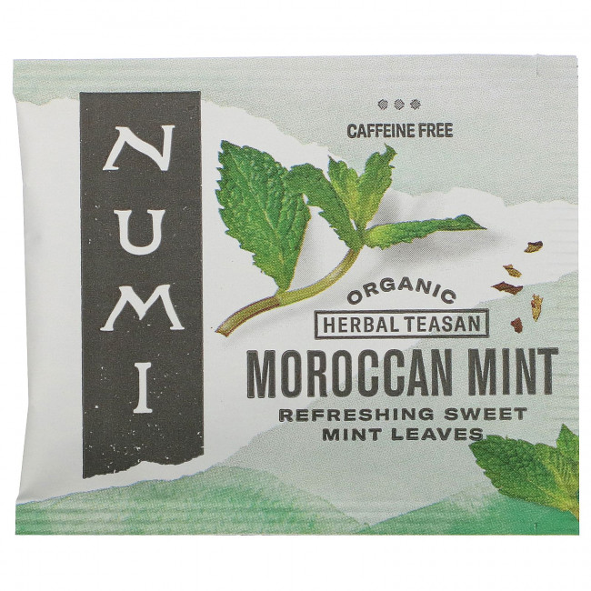 Numi Tea, Organic Herbal Teasan, марокканская мята, без кофеина, 18 чайных пакетиков, 39,6 г (1,40 унции) Numi Tea, Organic Herbal Teasan, марокканская мята, без кофеина, 18 чайных пакетиков, 39,6 г (1,40 унции)