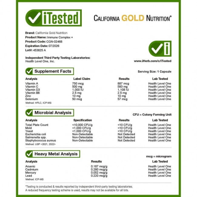 California Gold Nutrition, комплекс для поддержки иммунитета с 7 ингредиентами, с витаминами A, C, D, B6, цинком, селеном и бета-глюканом, 60 растительных капсул California Gold Nutrition, комплекс для поддержки иммунитета с 7 ингредиентами, с витаминами A, C, D, B6, цинком, селеном и бета-глюканом, 60 растительных капсул