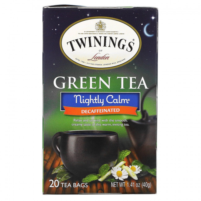 Twinings, Nightly Calm, зеленый чай без кофеина, полученный природным способом, 20 пакетиков, 40 г (1,41 унции) Twinings, Nightly Calm, зеленый чай без кофеина, полученный природным способом, 20 пакетиков, 40 г (1,41 унции)