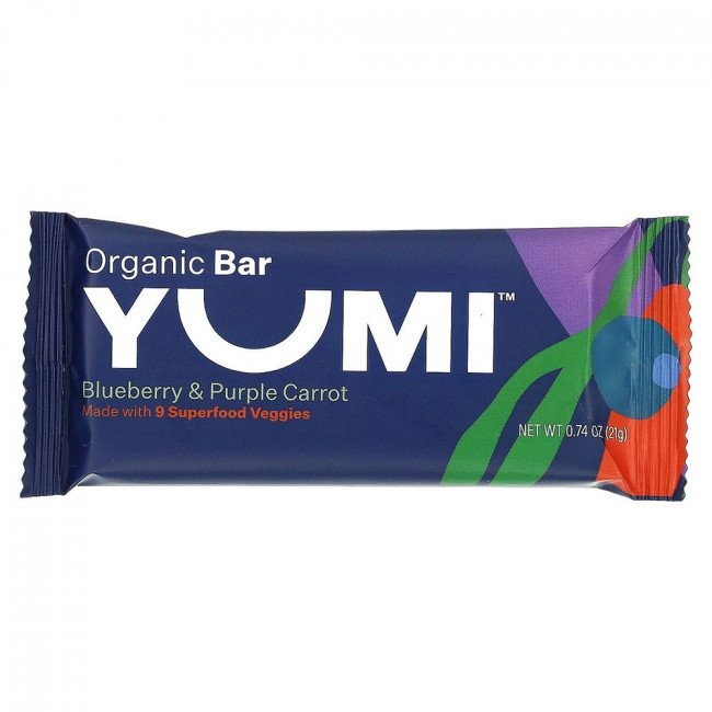Yumi, органический батончик, для малышей, голубика и фиолетовая морковь, 5 батончиков по 21 г (0,74 унции)