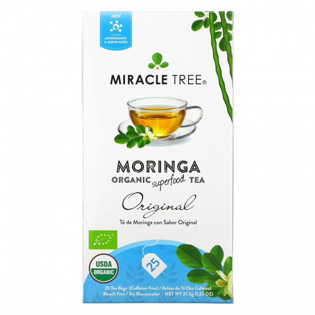 Miracle Tree, Moringa Organic Superfood Tea, Original, без кофеина, 25 чайных пакетиков, 37,5 г (1,32 унции) Miracle Tree, Moringa Organic Superfood Tea, Original, без кофеина, 25 чайных пакетиков, 37,5 г (1,32 унции)