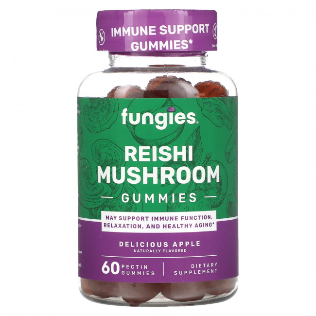 Fungies, Жевательные мармеладки с грибами рейши, вкусное яблоко, 60 жевательных таблеток с пектином Fungies, Жевательные мармеладки с грибами рейши, вкусное яблоко, 60 жевательных таблеток с пектином